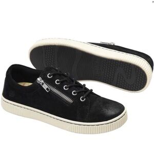 Born Tamara Black Suede Lace-Up Side Zip Sneakers Women's Size 7